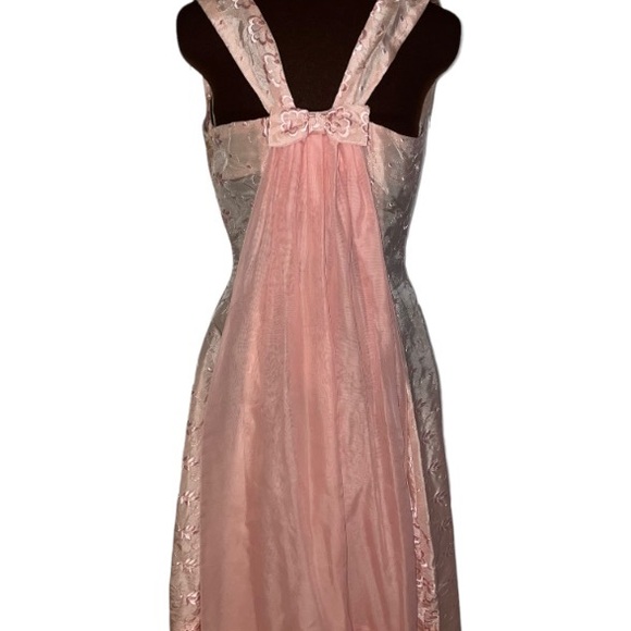 Stunning Vintage Hand Made Pink Floral Taffeta Rear Sash Ribbon Bow Dress - Picture 7 of 13